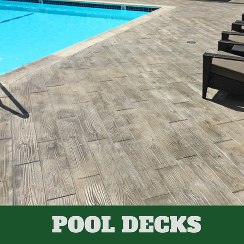 Franklin stamped concrete pool surround with a wood grain finish.